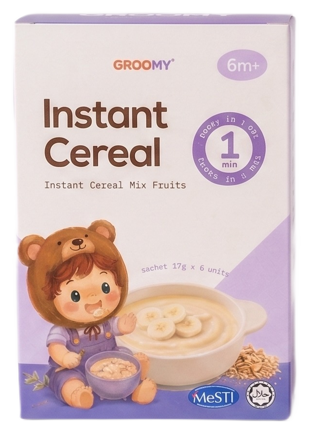 Groomy Instant Cereal, Banana flavour, sachet box